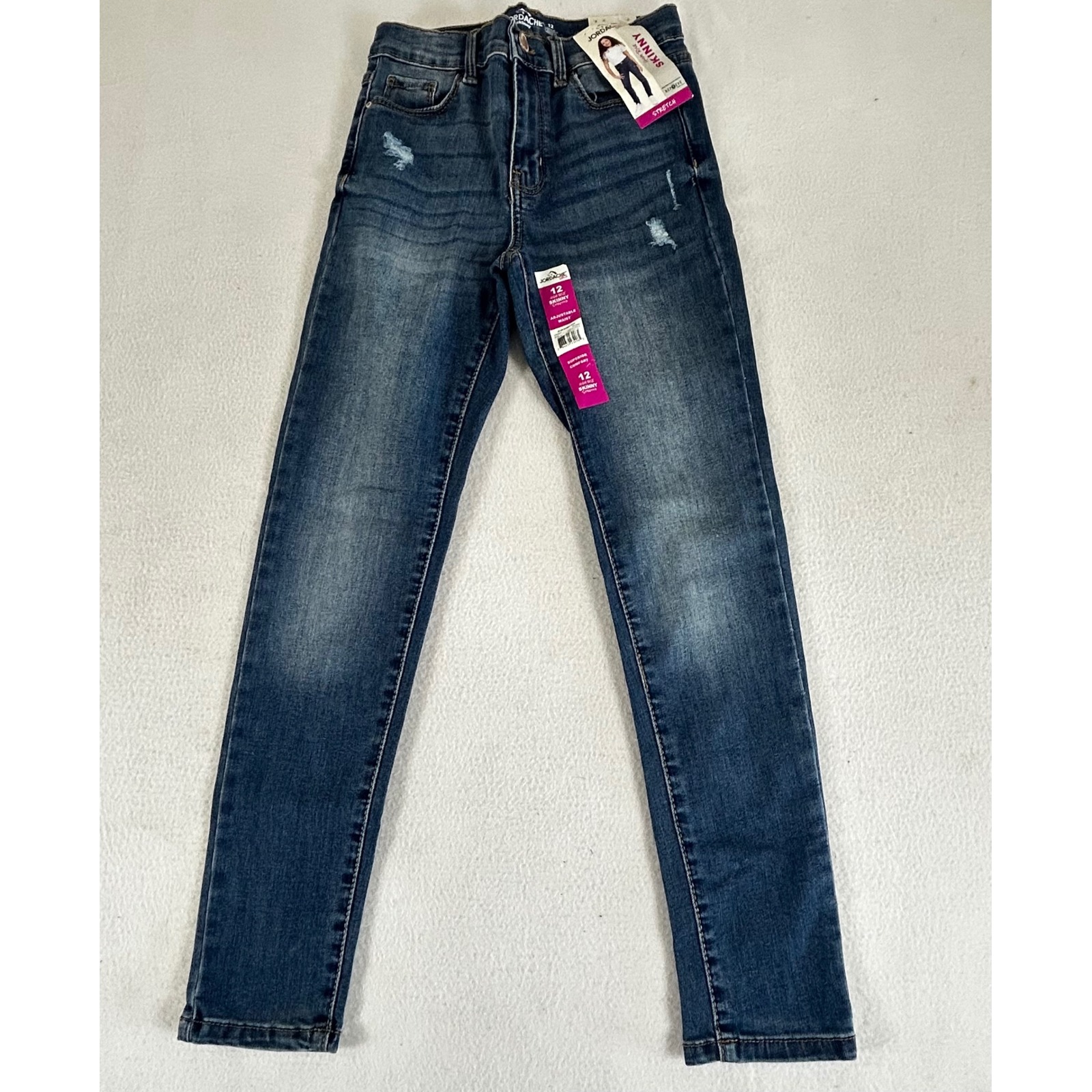 Jordache Girls High Rise Skinny Jeans Size 12 Adjustable Waist Distressed Nwt